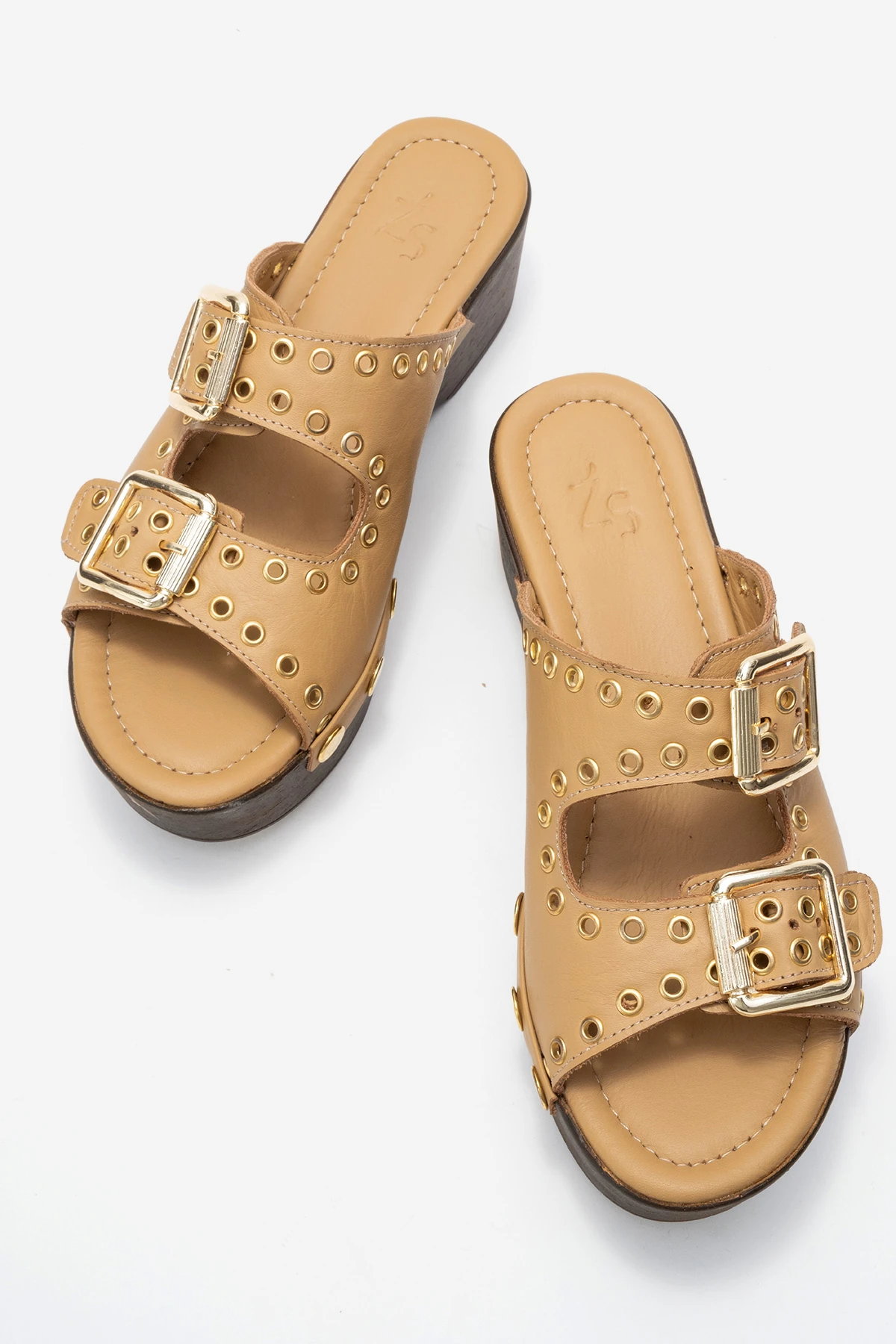 Sandira Kadın Deri Takunya Sandalet Karamel