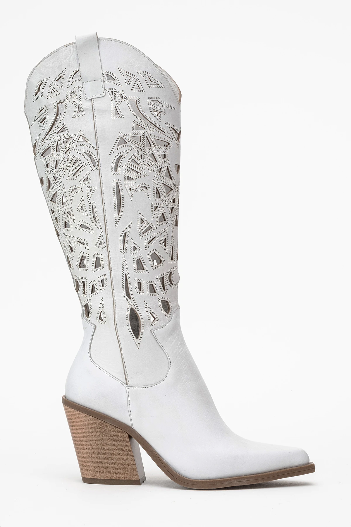 Harlina Kadın Hakiki Deri Beyaz Western Bot