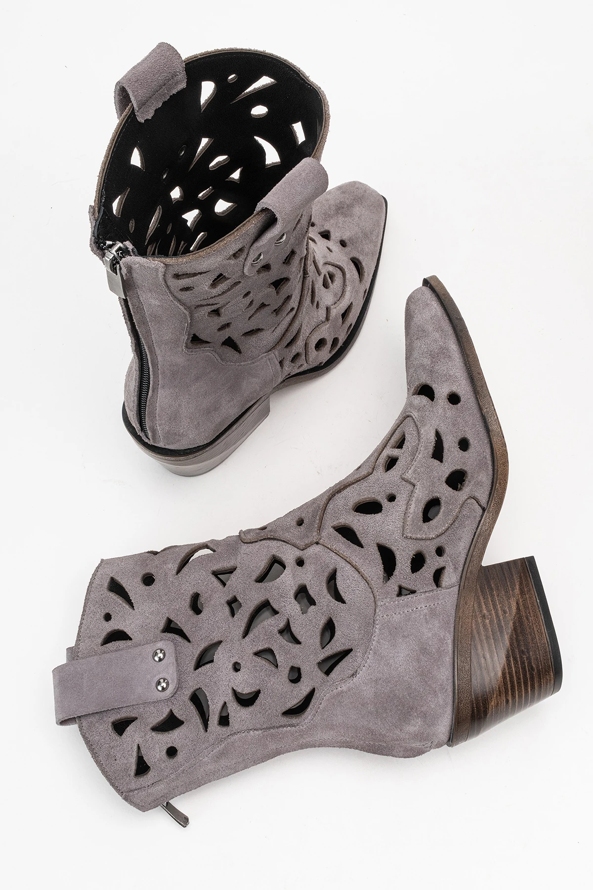 Heydelin Kadın Hakiki Deri Gri Süet Western Bot