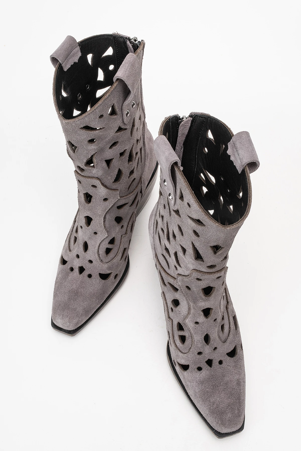 Heydelin Kadın Hakiki Deri Gri Süet Western Bot