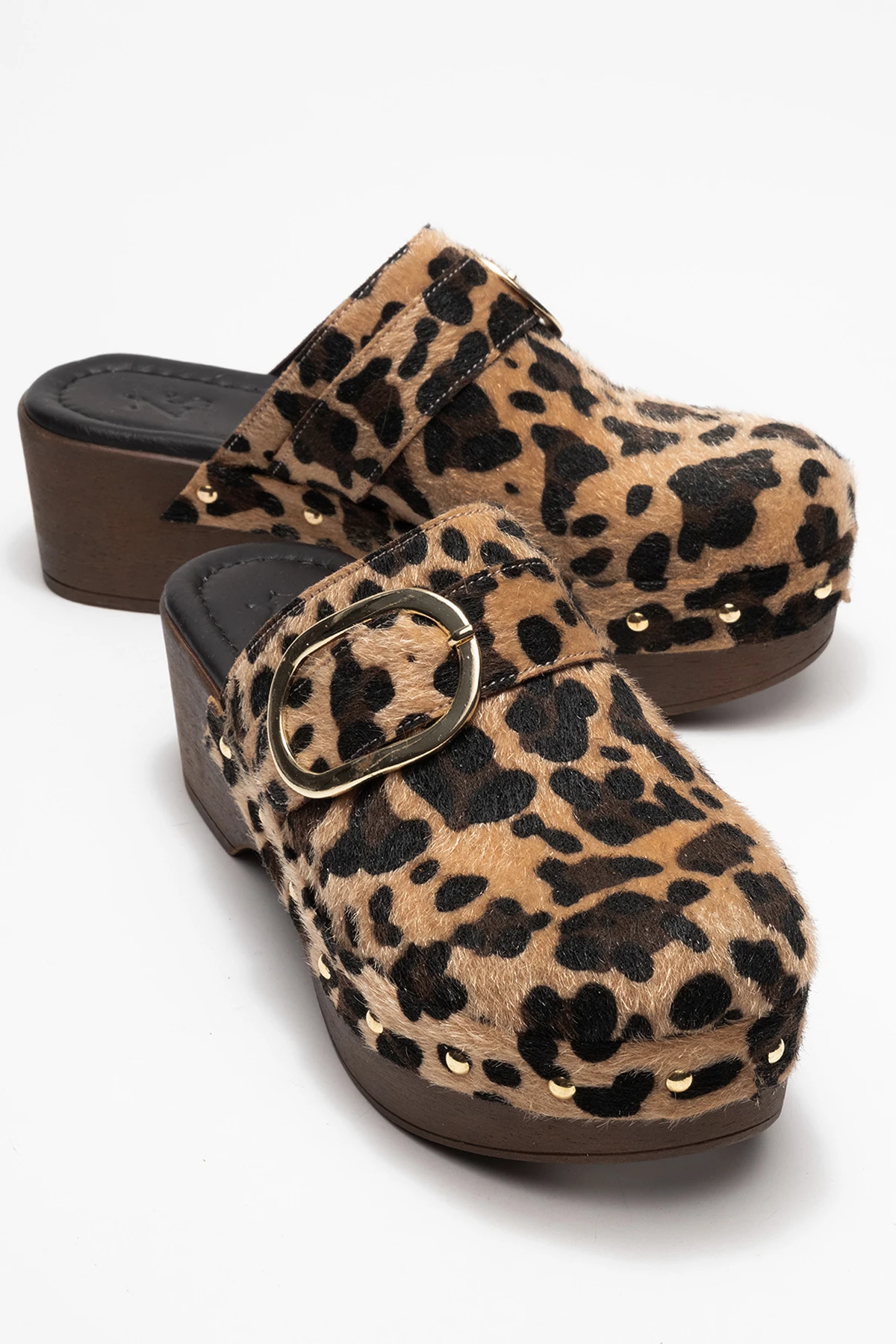 Sylive Kadın Deri Takunya Terlik Leopar