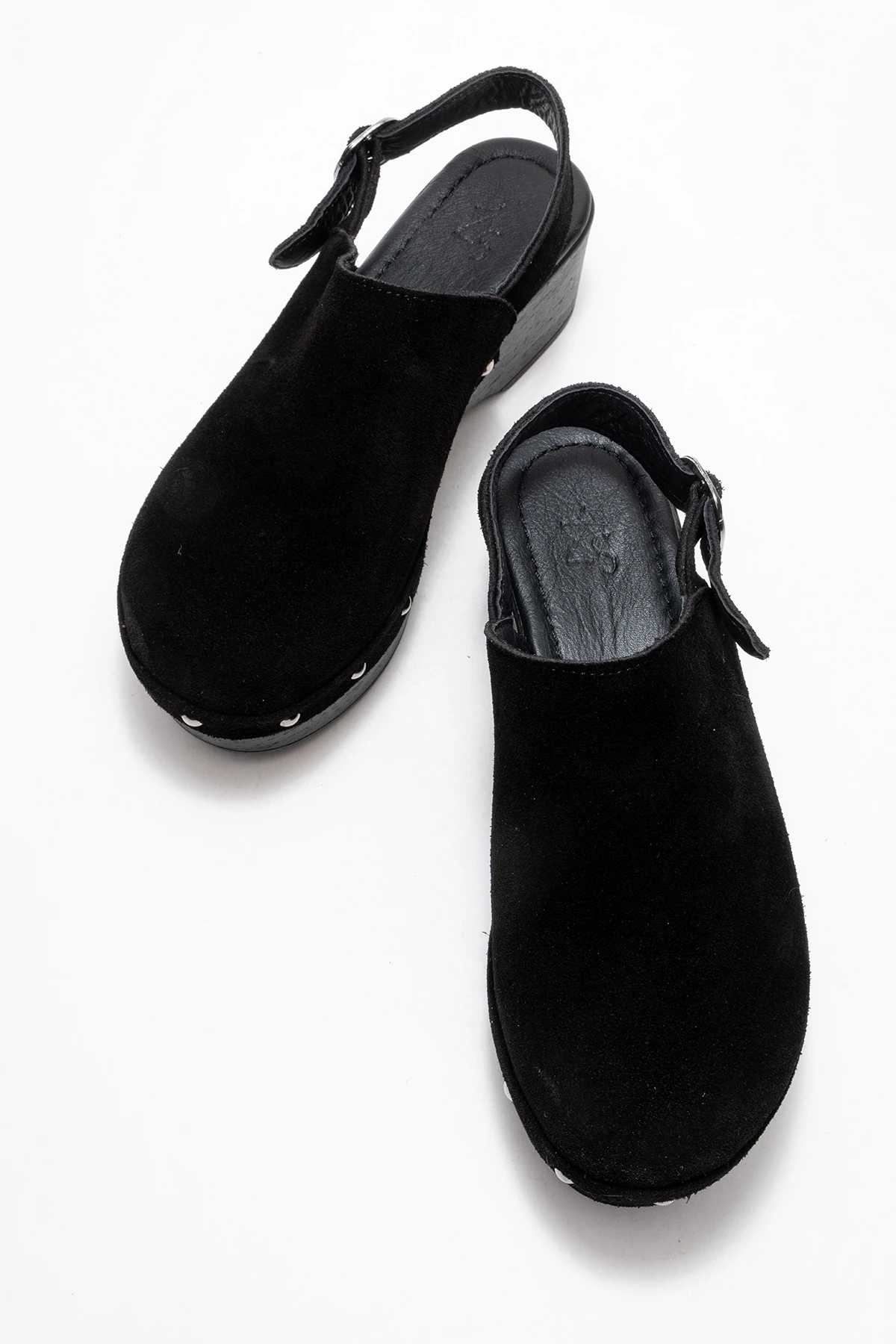 Aliva Kadın Deri Takunya Sandalet Siyah Süet