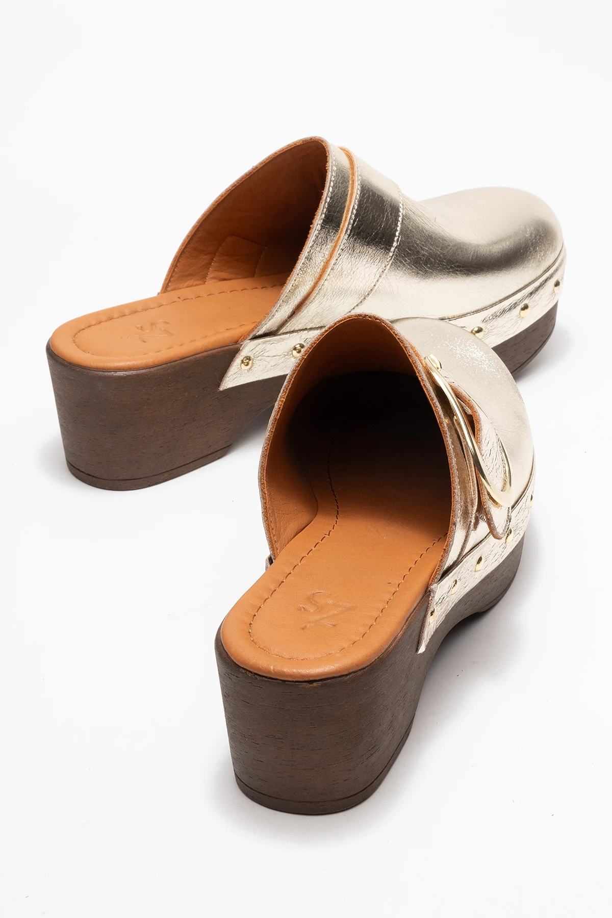 Sylive Kadın Deri Takunya Terlik Dore