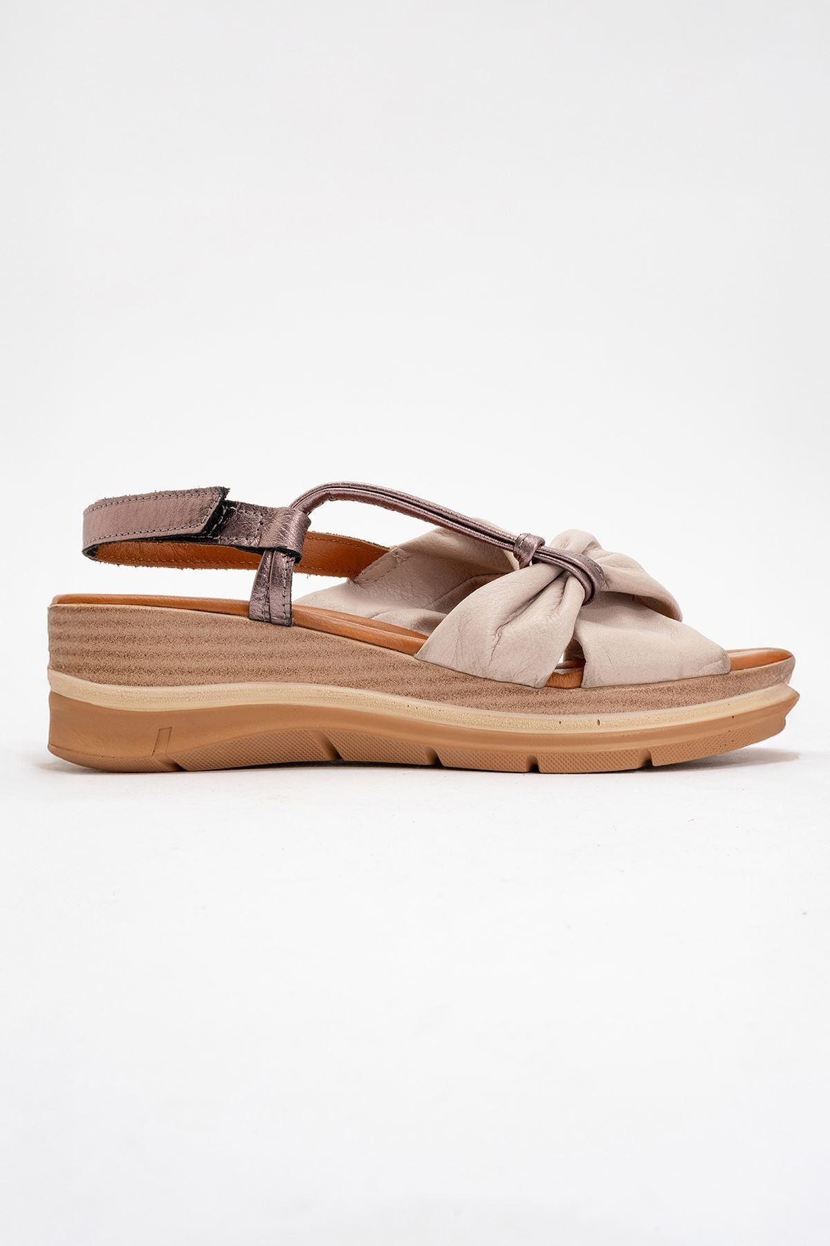 Senway Kaplama Deri Sandalet Gri-Bronz