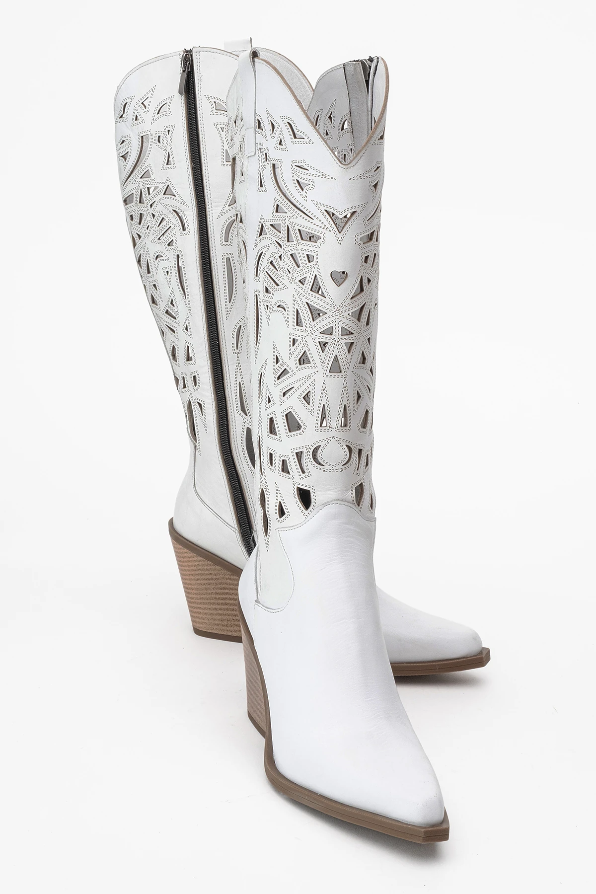 Harlina Kadın Hakiki Deri Beyaz Western Bot