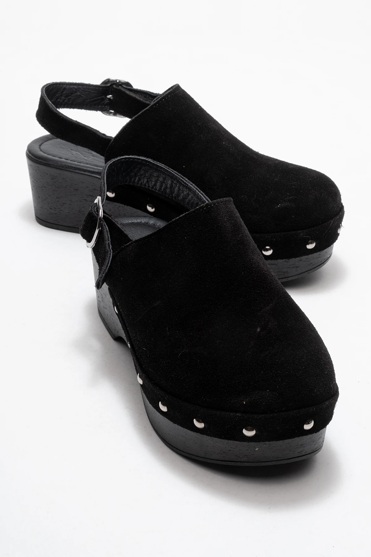 Aliva Kadın Deri Takunya Sandalet Siyah Süet