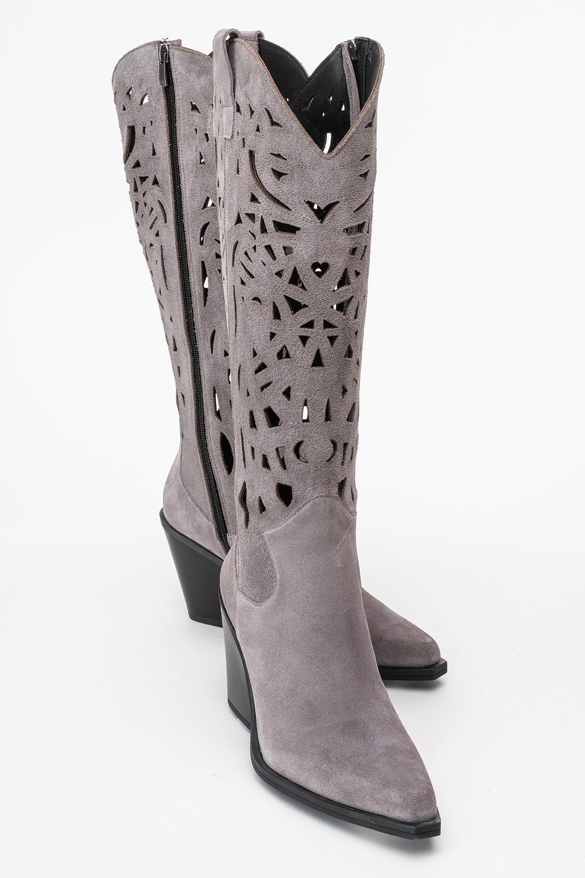Harlina Kadın Hakiki Deri Gri Süet Western Bot