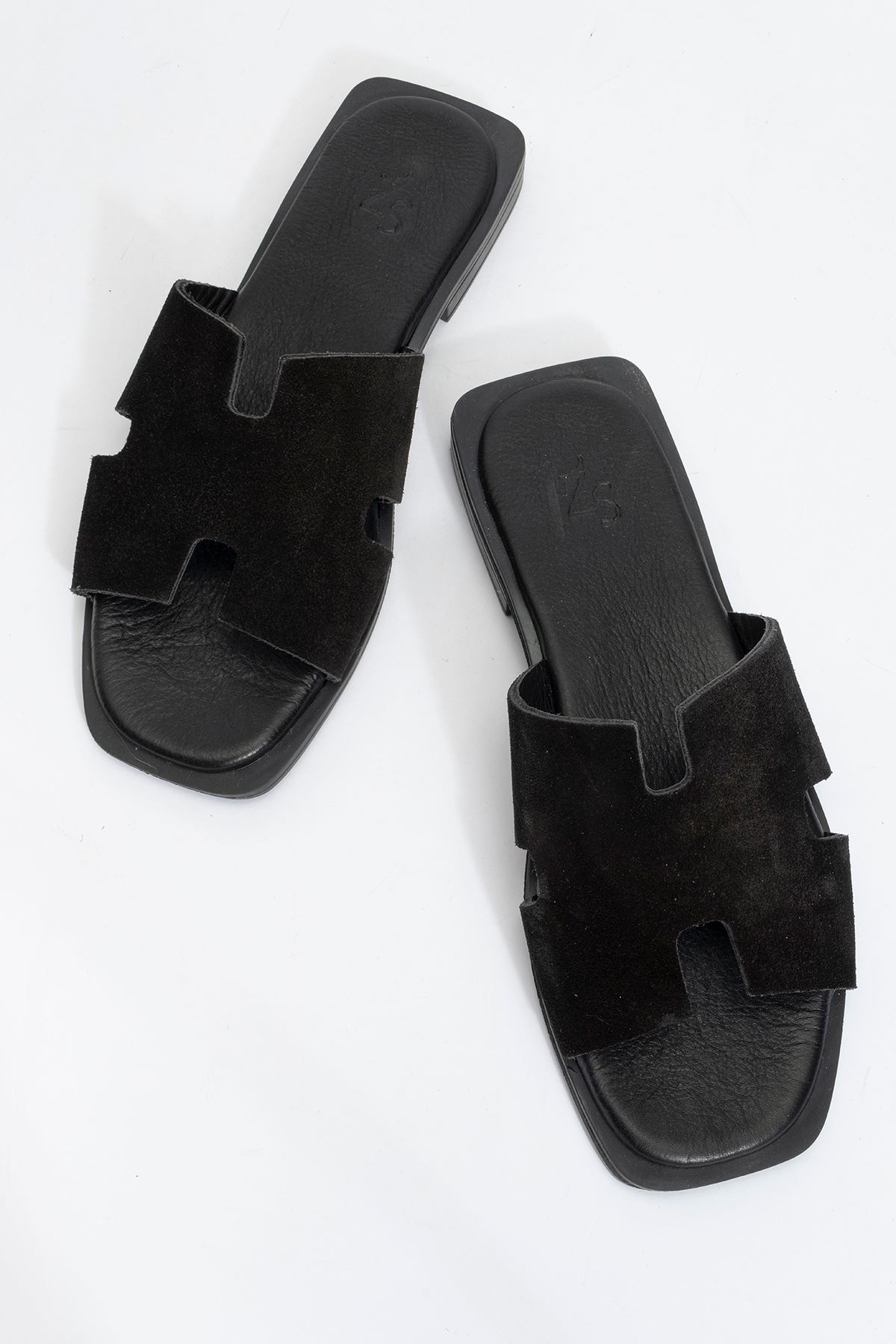 Kalven Kadın Deri Terlik Siyah Süet