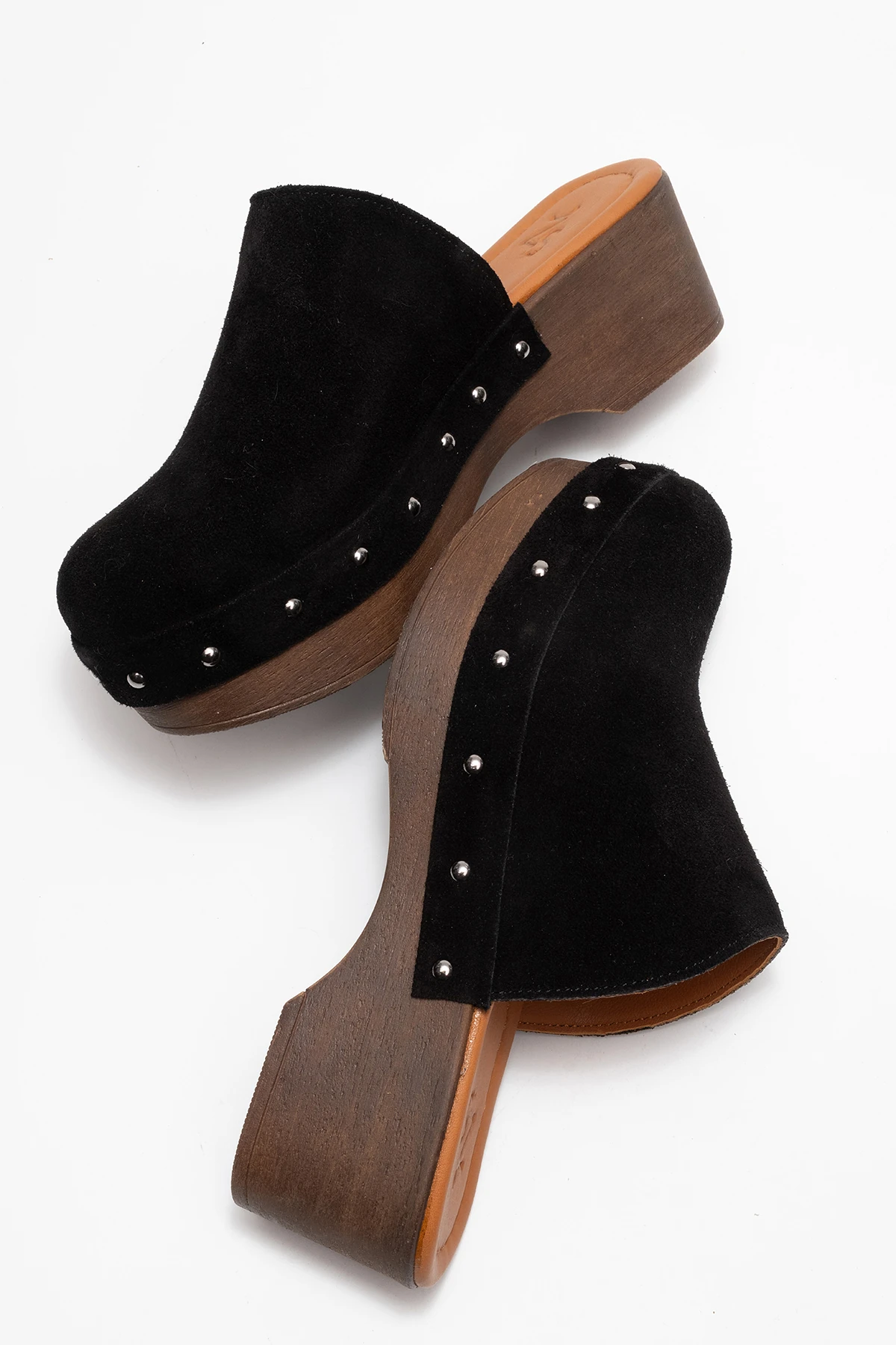 Serviola Kadın Deri Takunya Sandalet Siyah Süet