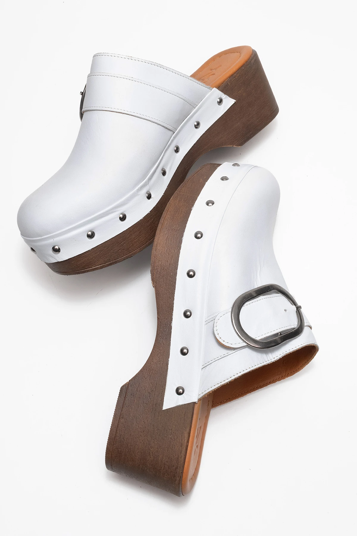 Sylive Kadın Deri Takunya Terlik Beyaz