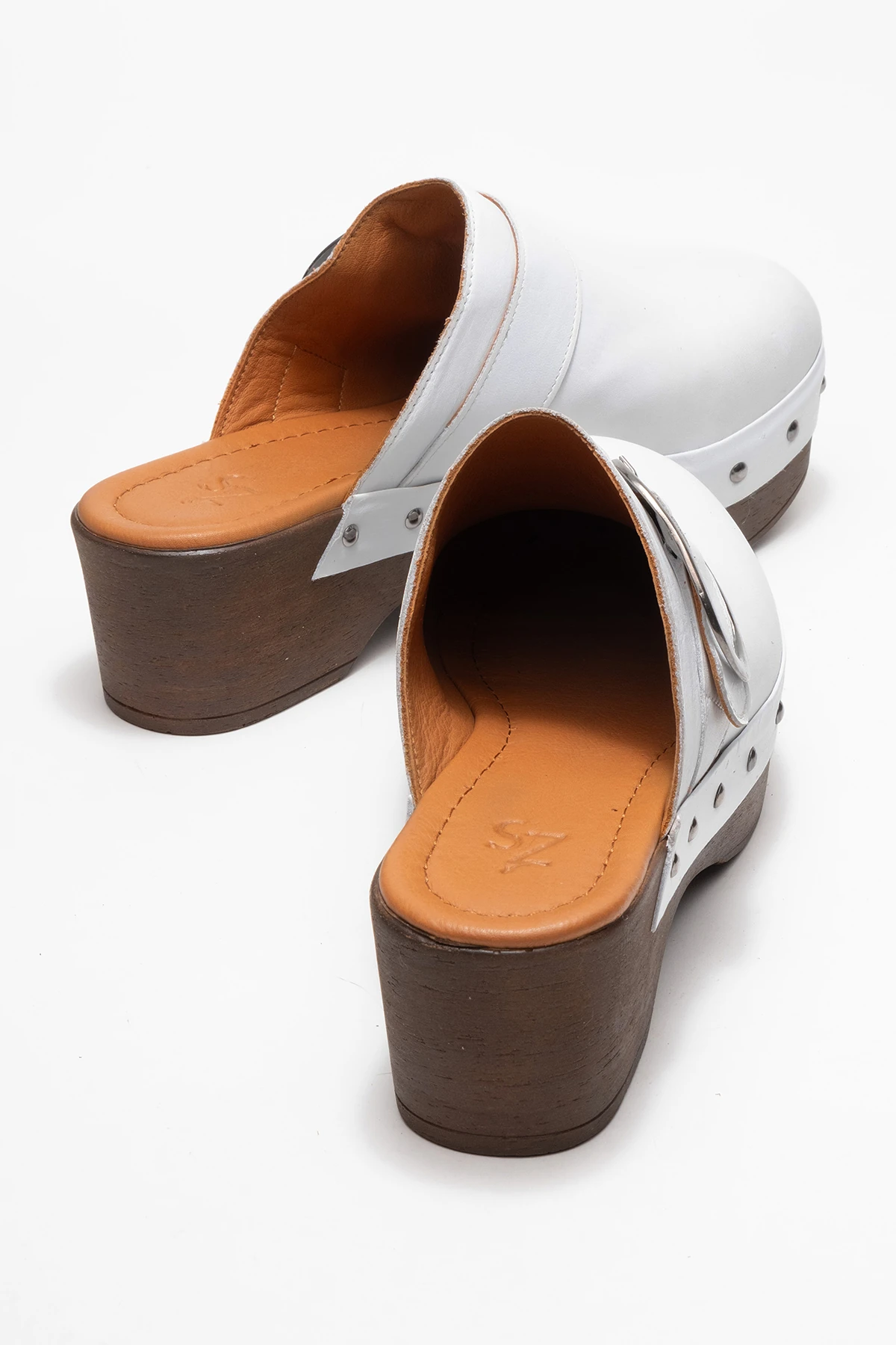 Sylive Kadın Deri Takunya Terlik Beyaz