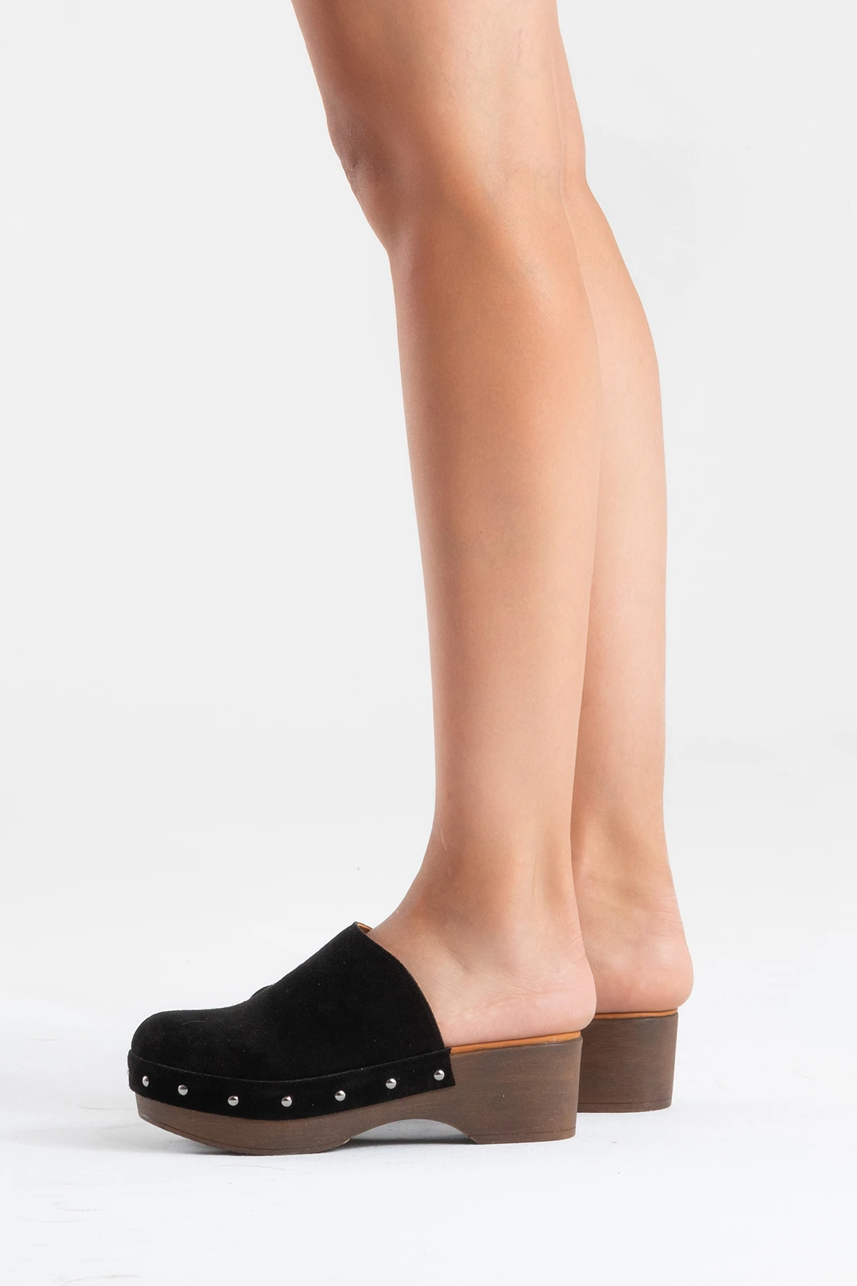 Serviola Kadın Deri Takunya Sandalet Siyah Süet