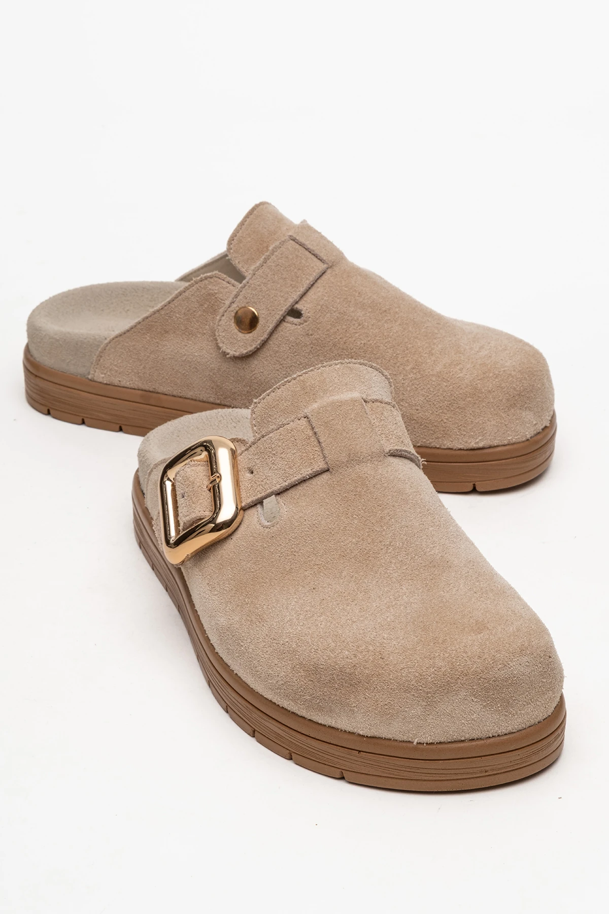 Elnad Kadın Deri Terlik Bej Süet