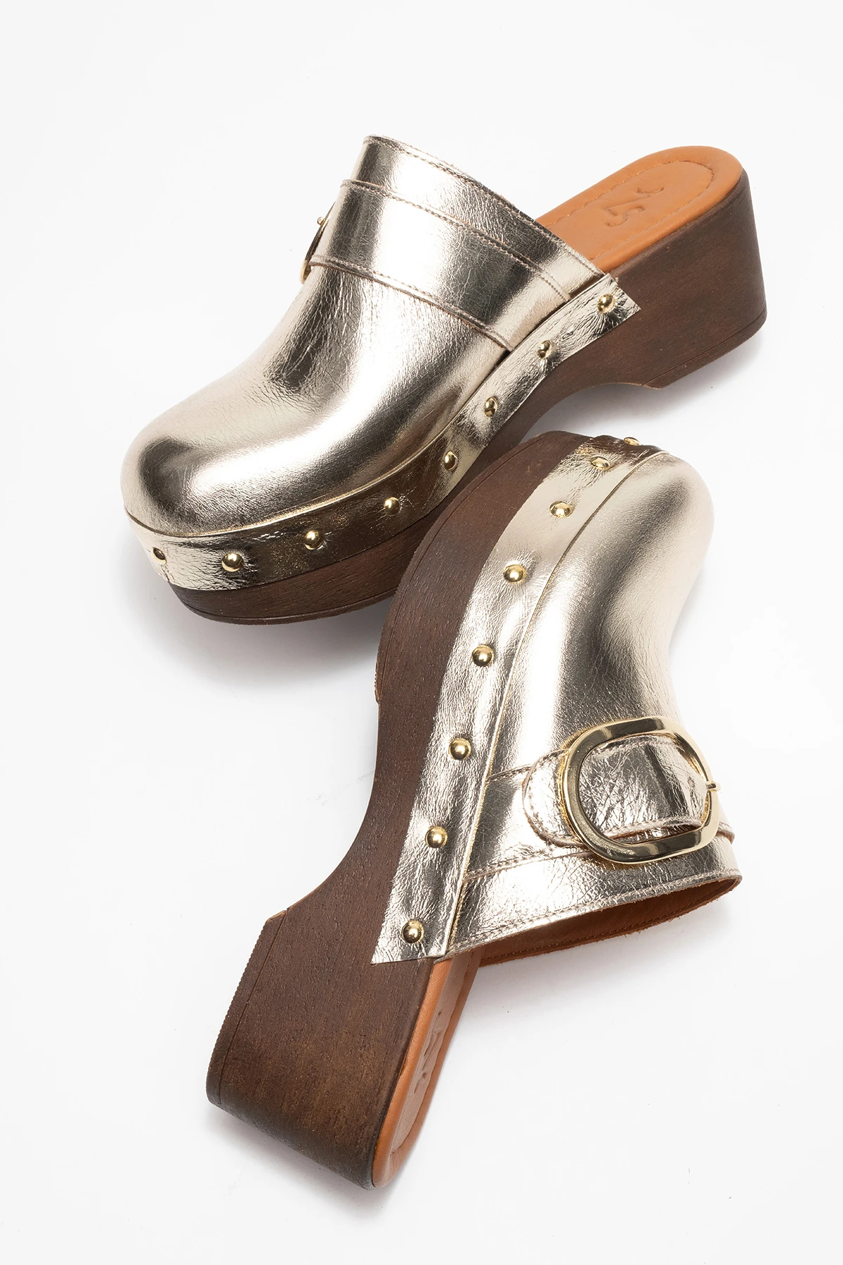 Sylive Kadın Deri Takunya Terlik Dore