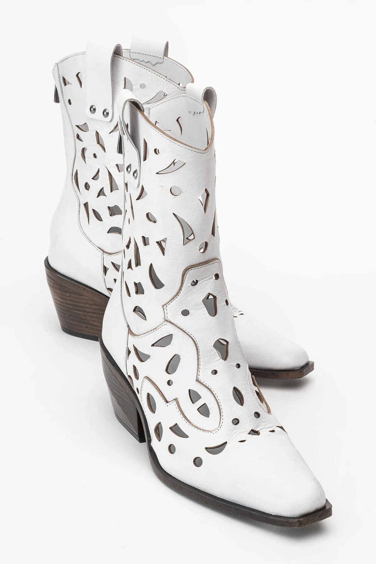 Heydelin Kadın Hakiki Deri Beyaz Western Bot