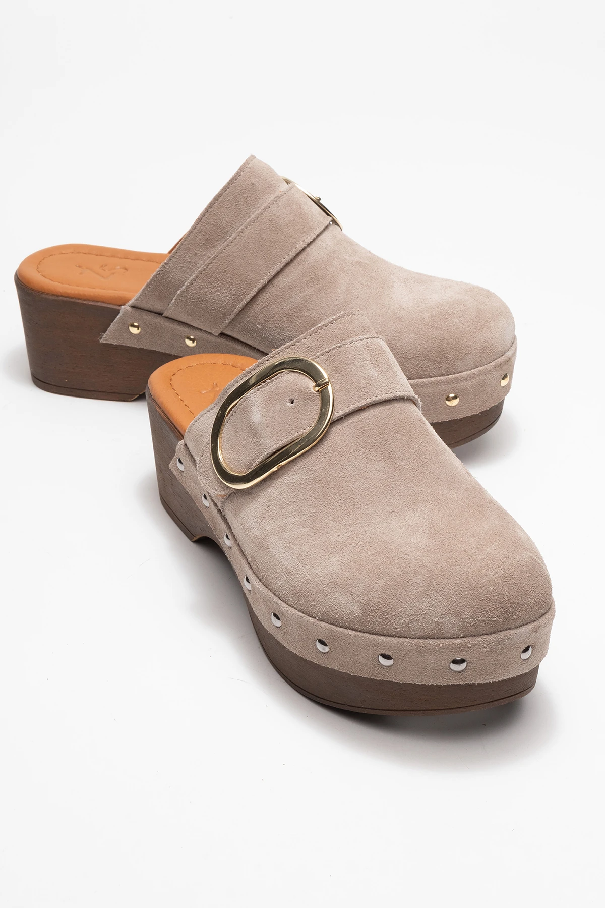 Sylive Kadın Deri Takunya Terlik Vizon Süet