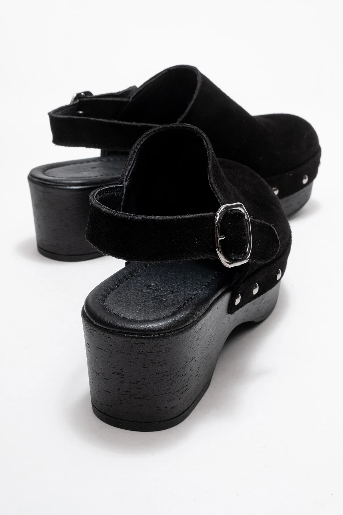 Aliva Kadın Deri Takunya Sandalet Siyah Süet