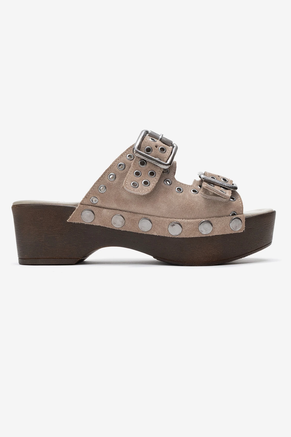 Sandira Kadın Deri Takunya Sandalet Vizon Süet