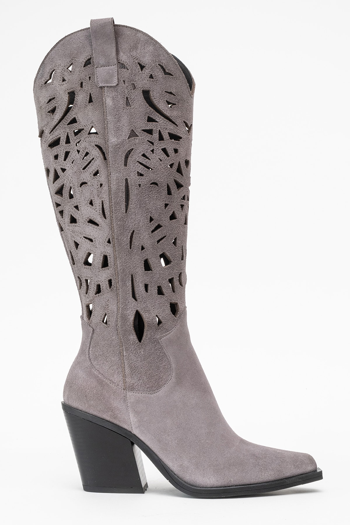 Harlina Kadın Hakiki Deri Gri Süet Western Bot
