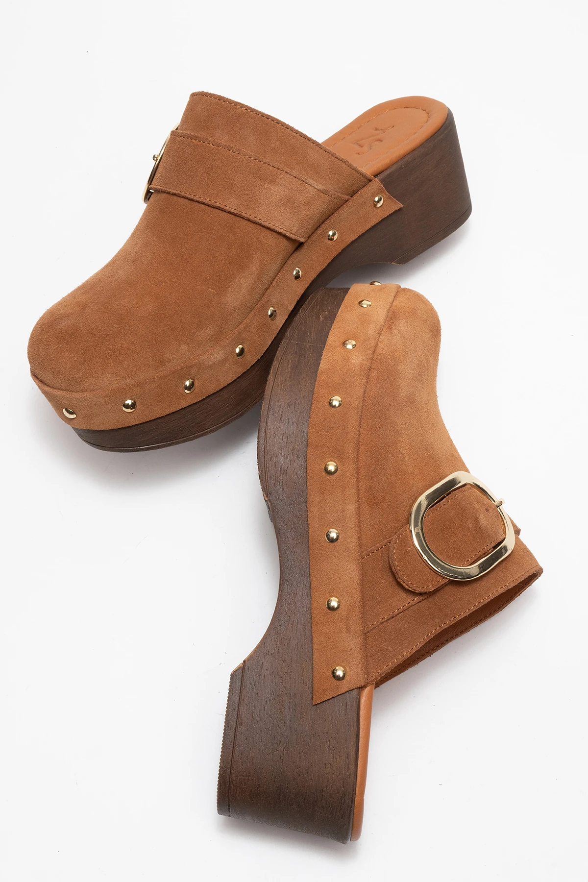 Sylive Kadın Deri Takunya Terlik Taba Süet