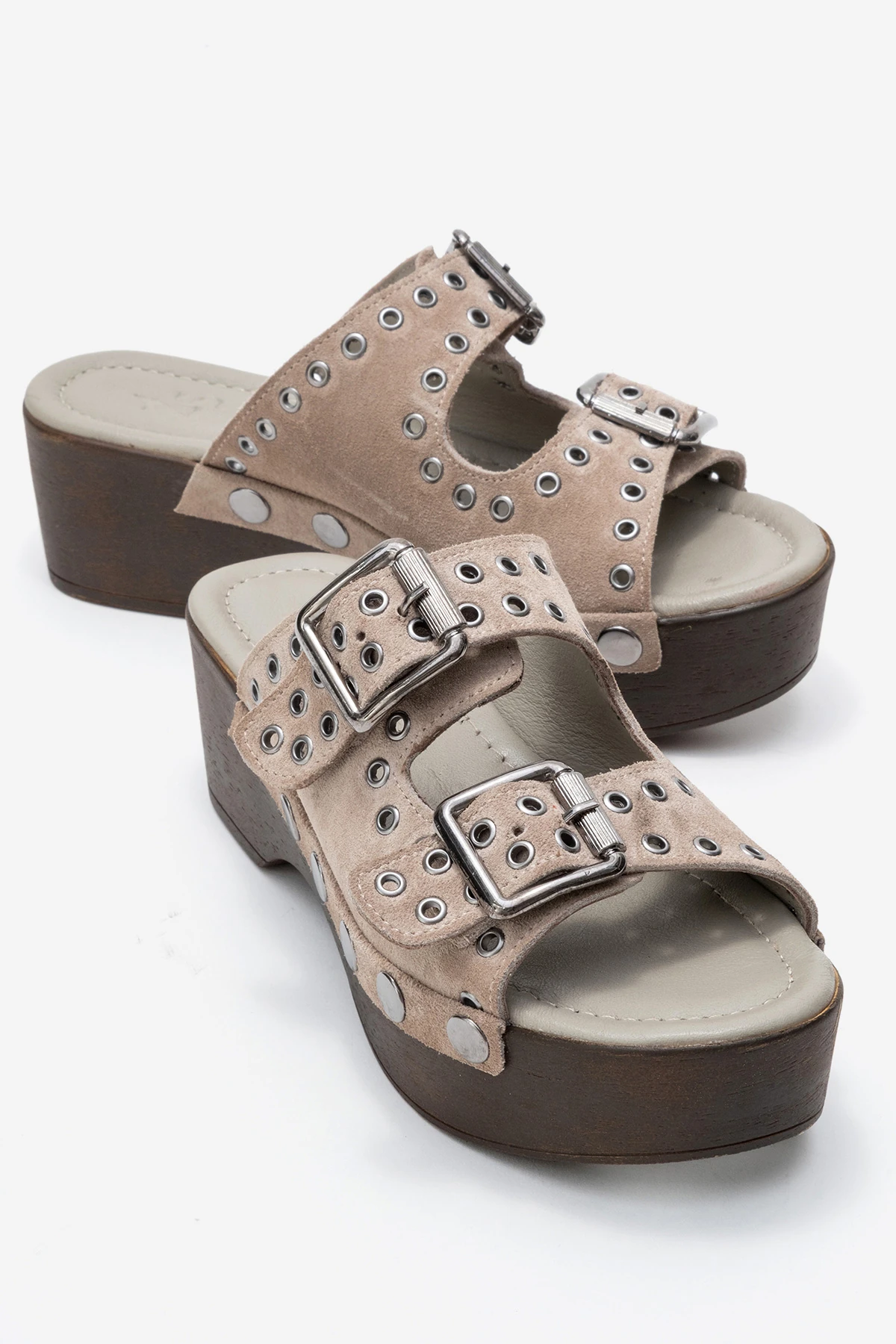 Sandira Kadın Deri Takunya Sandalet Vizon Süet