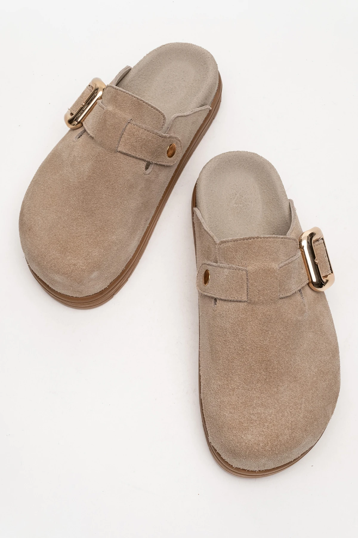 Elnad Kadın Deri Terlik Bej Süet