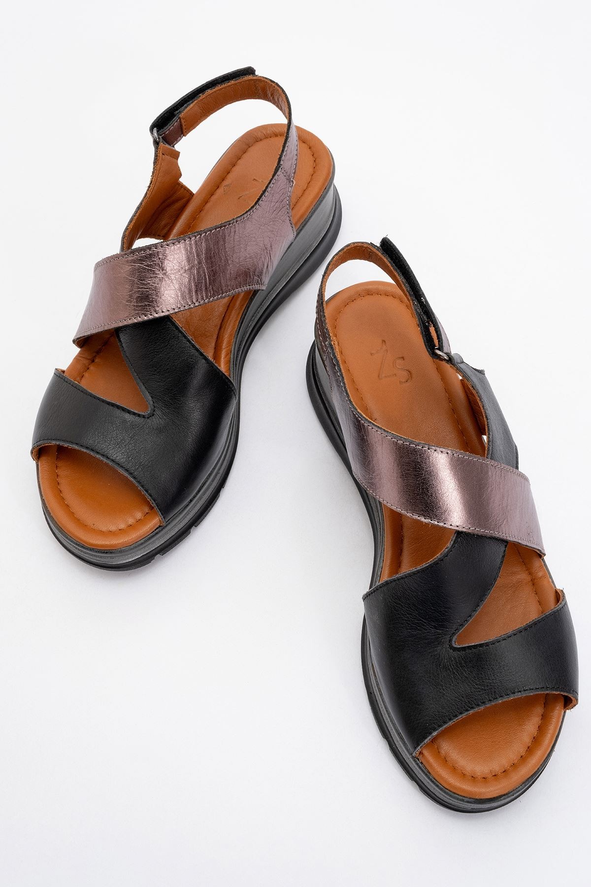 Silviana Kaplama Deri Sandalet Siyah-Bronz