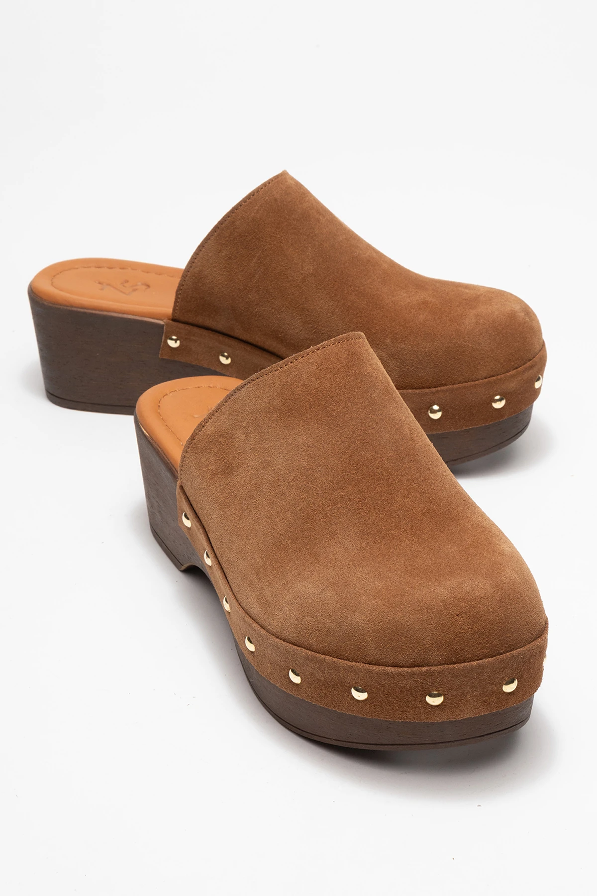 Serviola Kadın Deri Takunya Sandalet Taba Süet