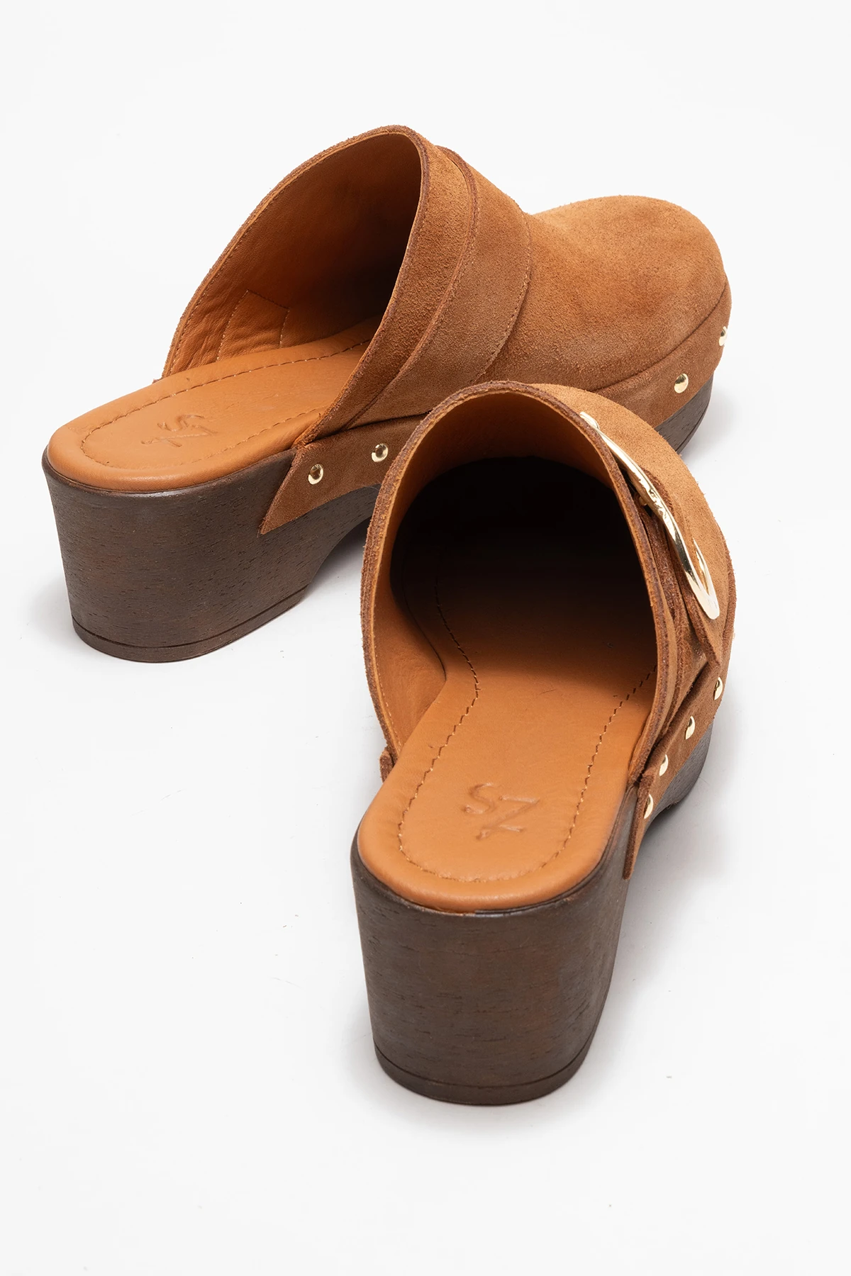 Sylive Kadın Deri Takunya Terlik Taba Süet