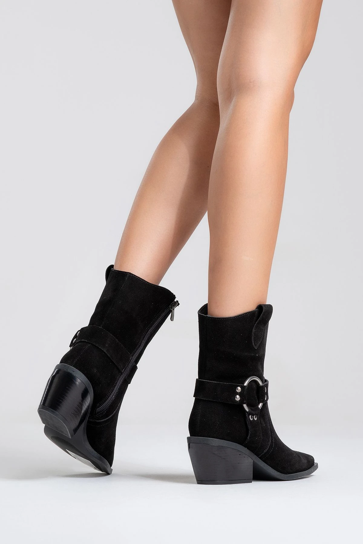 Fandel Deri Kadın Bot Siyah Süet