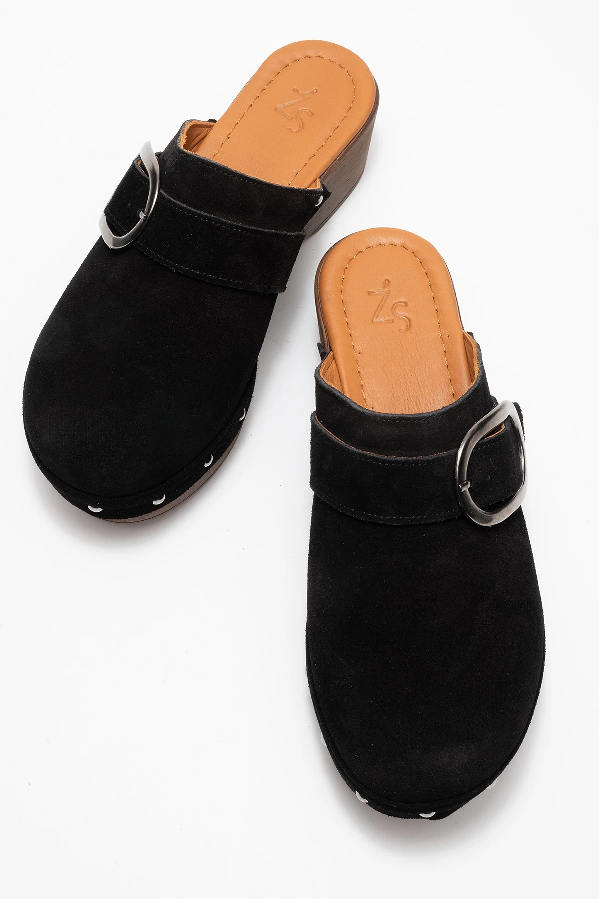 Sylive Kadın Deri Takunya Terlik Siyah Süet