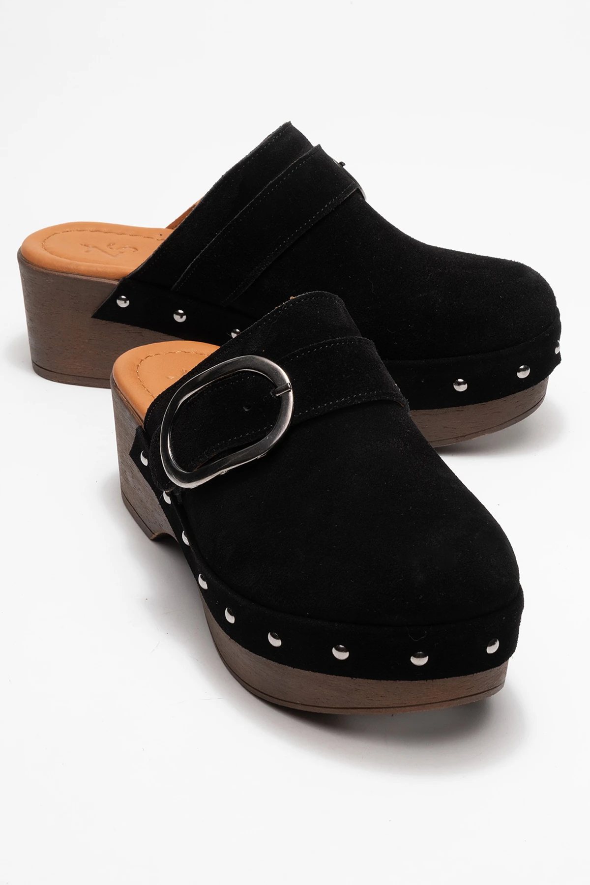 Sylive Kadın Deri Takunya Terlik Siyah Süet