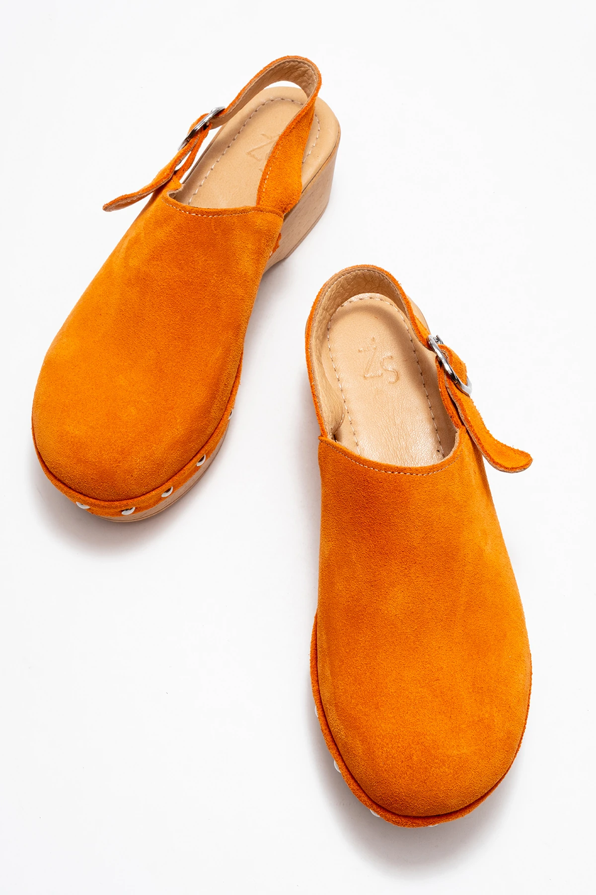 Aliva Kadın Deri Takunya Sandalet Oranj Süet