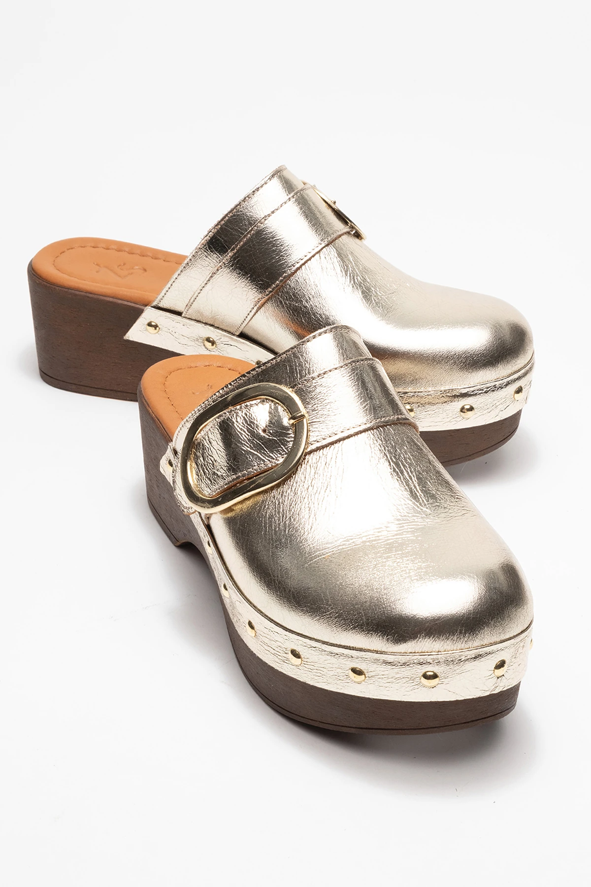 Sylive Kadın Deri Takunya Terlik Dore