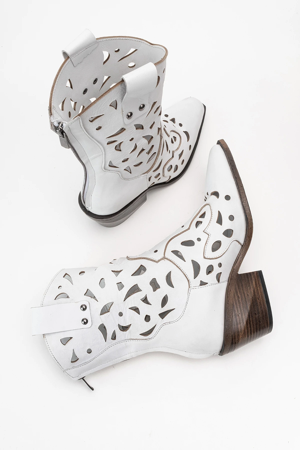 Heydelin Kadın Hakiki Deri Beyaz Western Bot