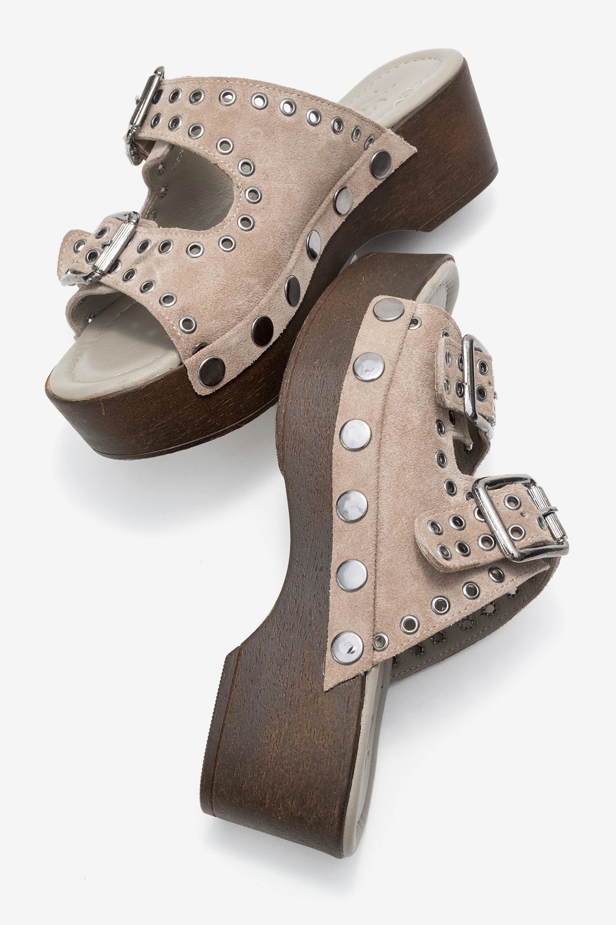 Sandira Kadın Deri Takunya Sandalet Vizon Süet