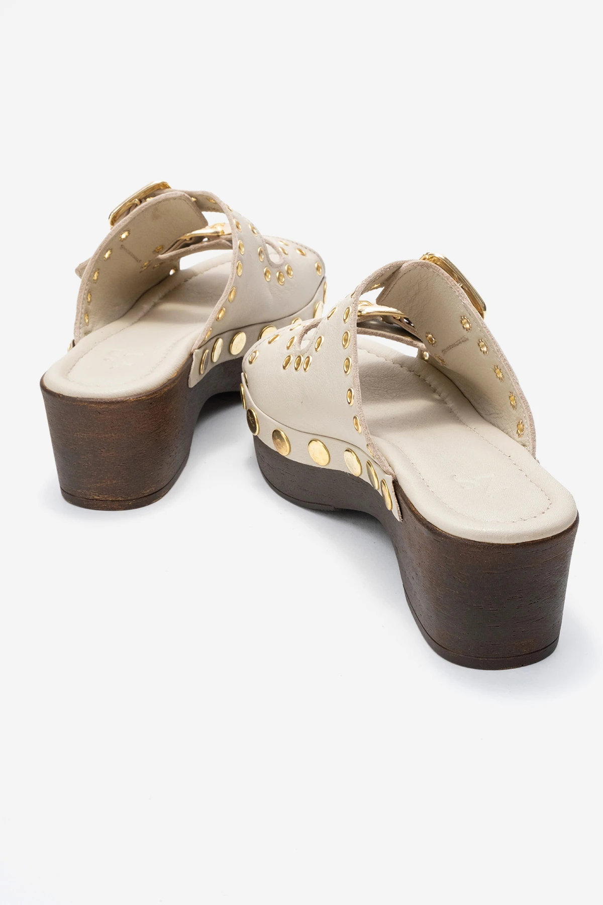 Sandira Kadın Deri Takunya Sandalet Bej