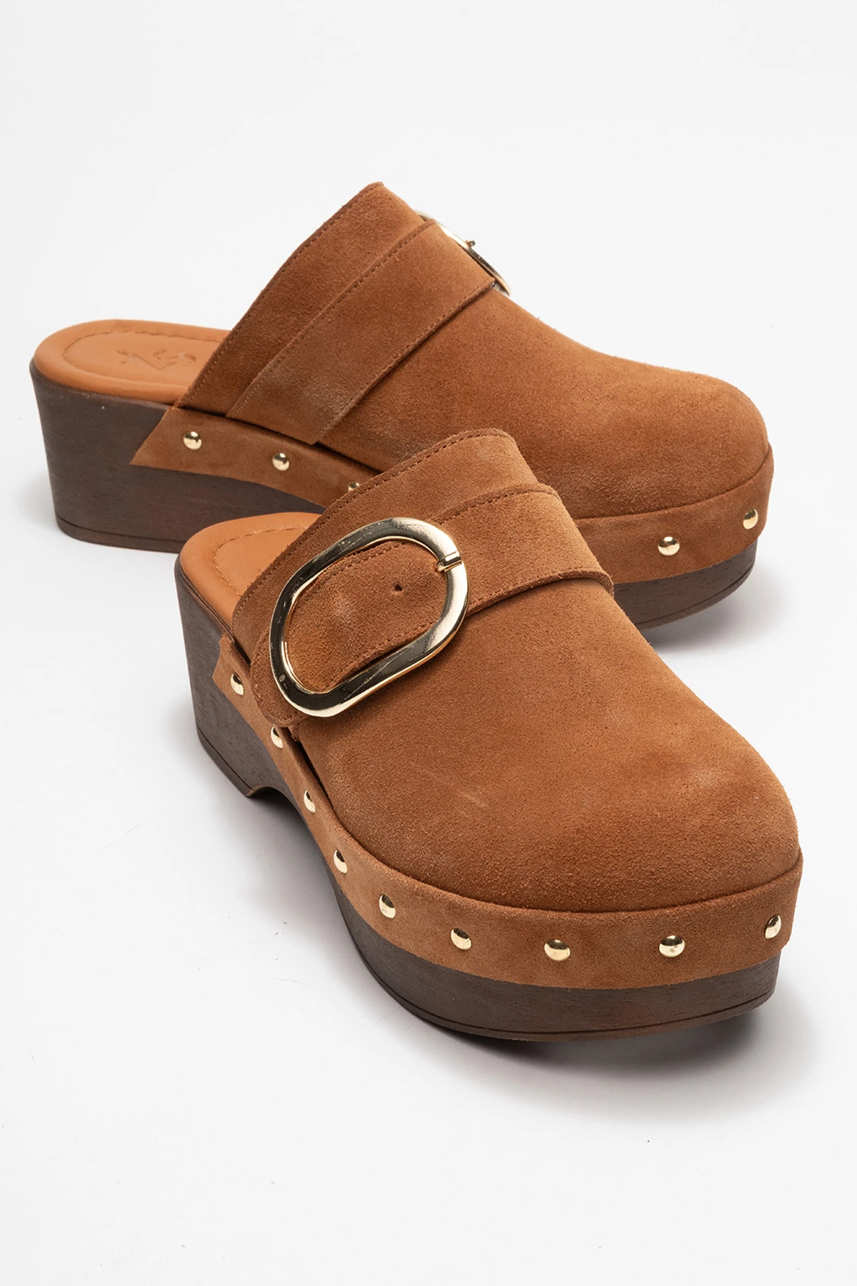 Sylive Kadın Deri Takunya Terlik Taba Süet