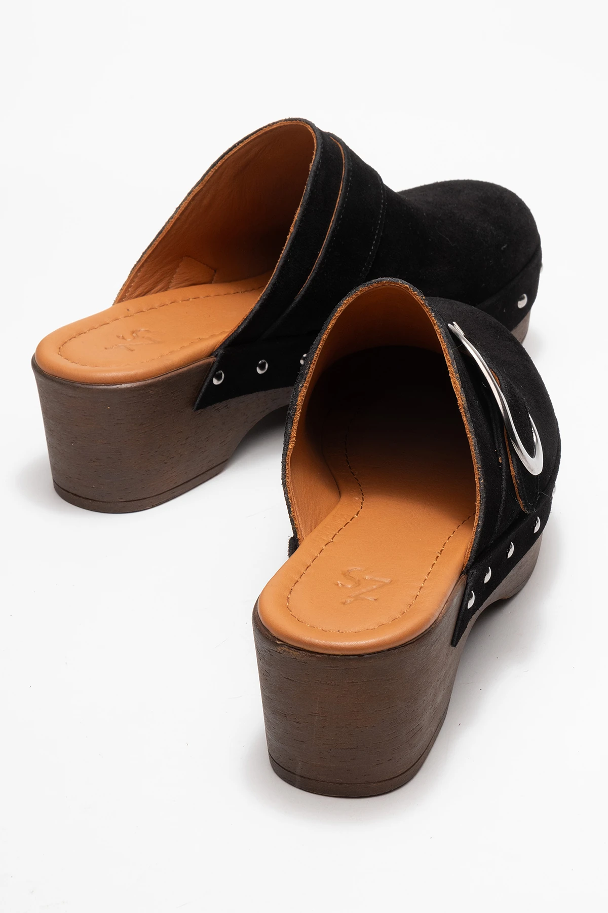 Sylive Kadın Deri Takunya Terlik Siyah Süet