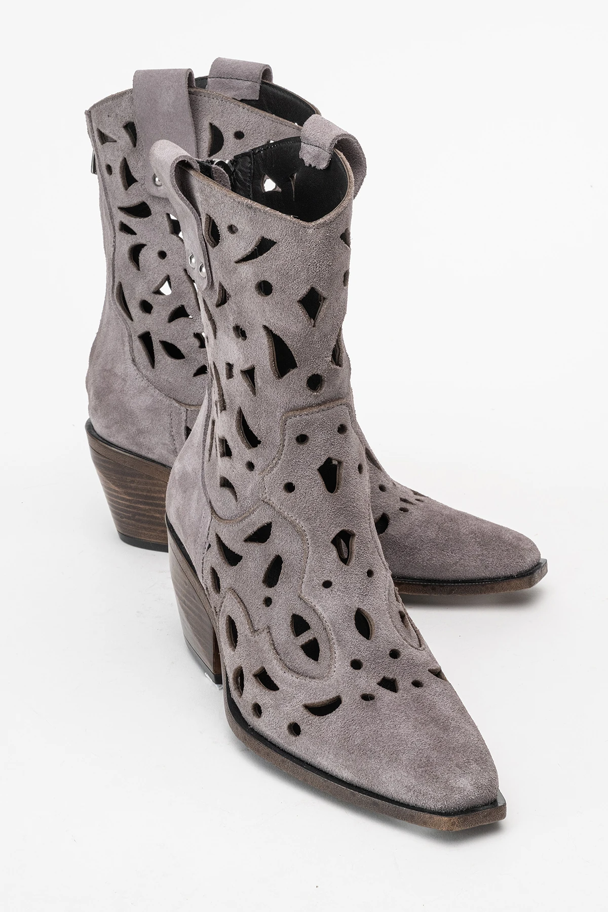 Heydelin Kadın Hakiki Deri Gri Süet Western Bot