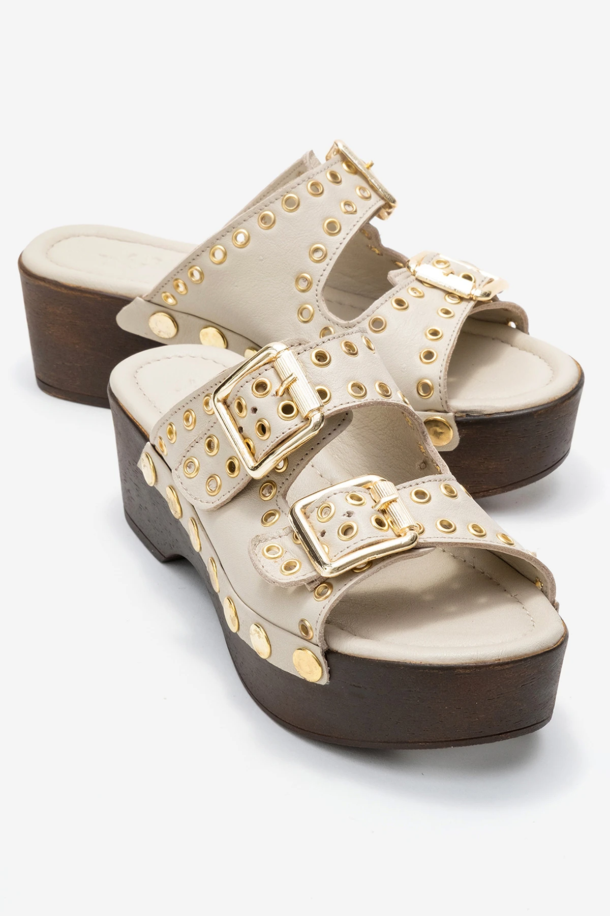 Sandira Kadın Deri Takunya Sandalet Bej