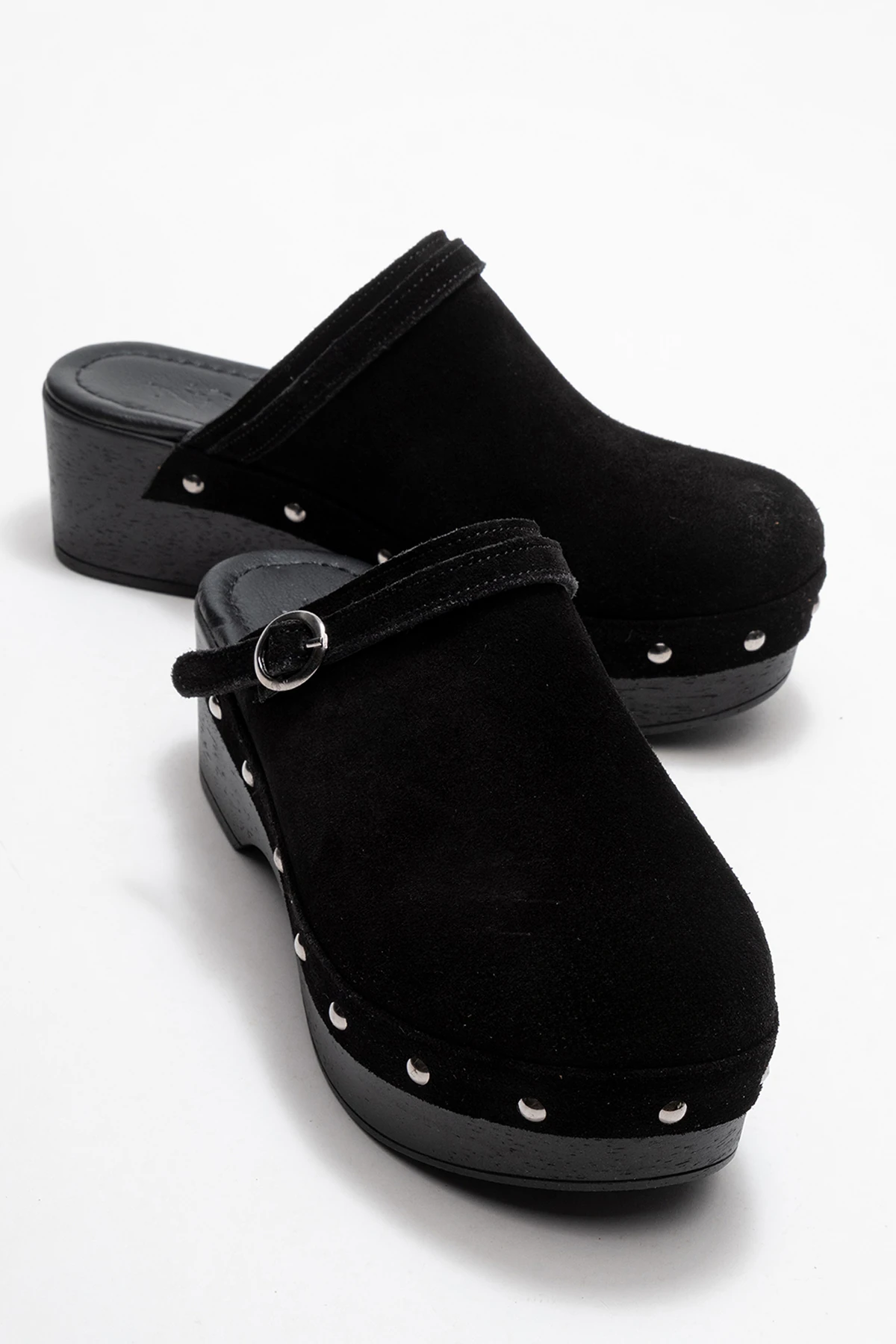 Beloni Kadın Deri Takunya Terlik Siyah Süet