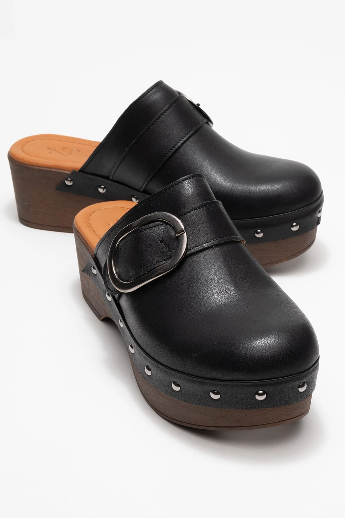 Sylive Kadın Deri Takunya Terlik Siyah