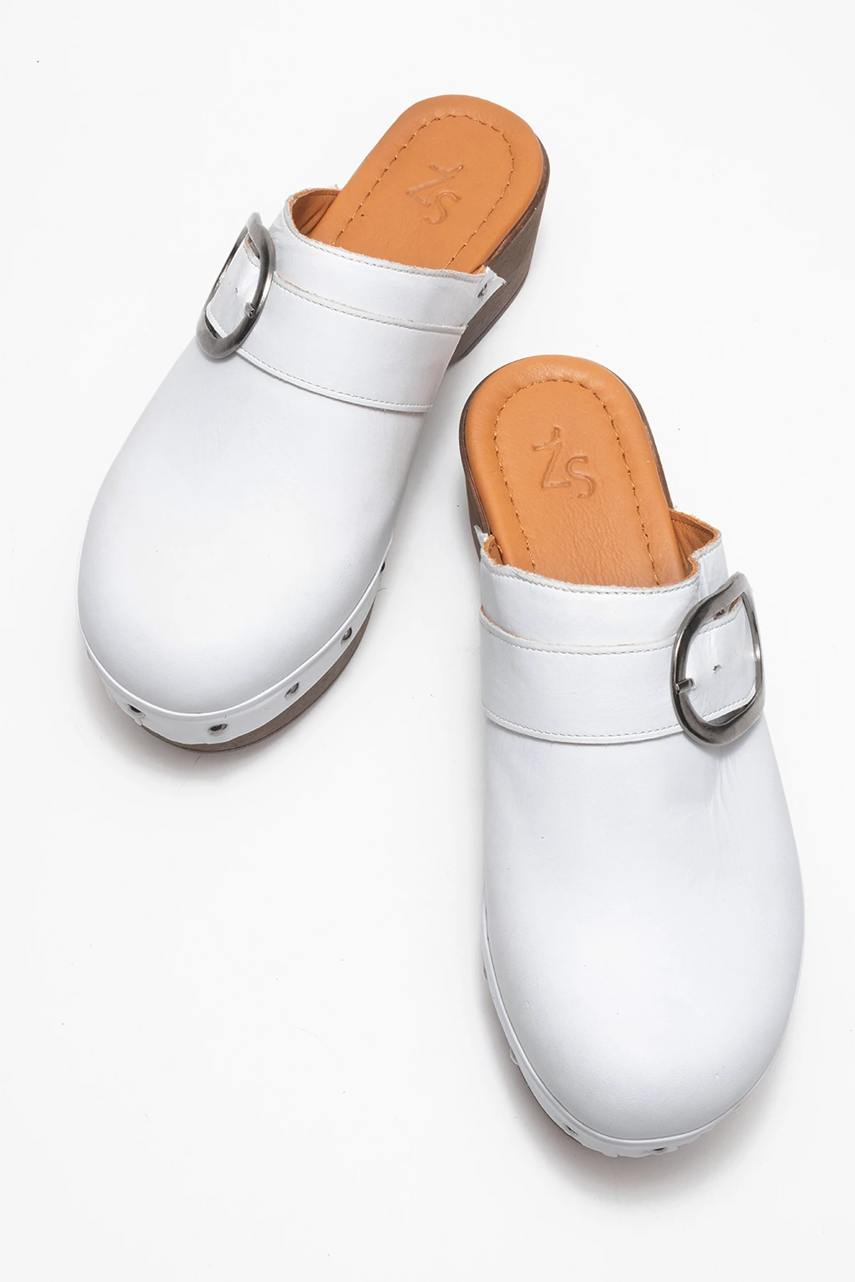 Sylive Kadın Deri Takunya Terlik Beyaz