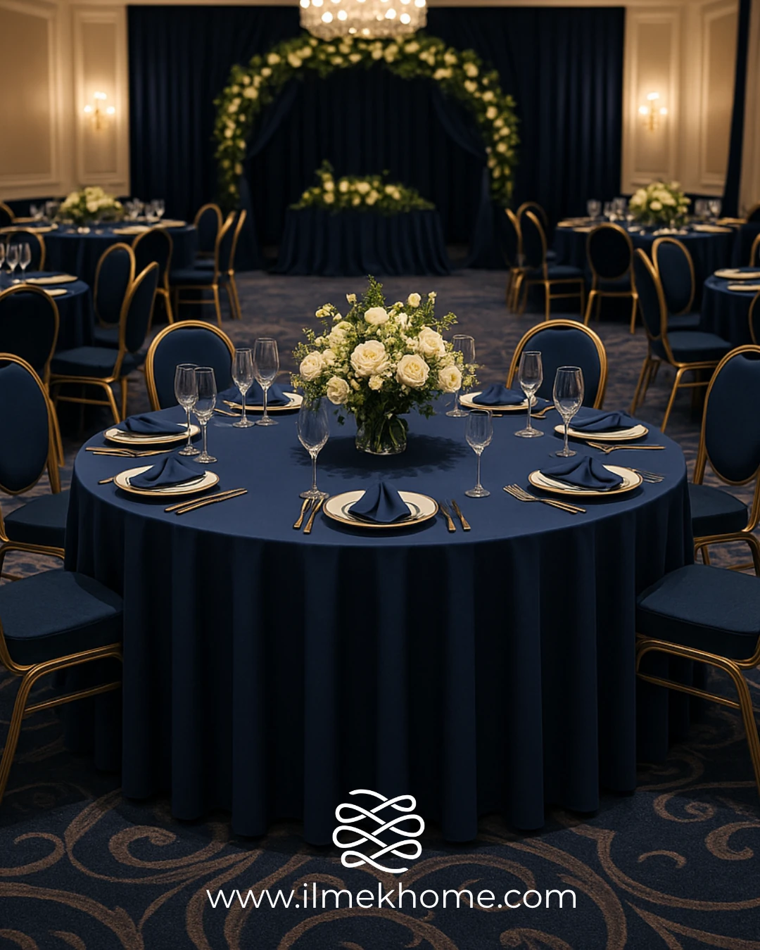 Gece Mavisi 320cm Masa Örtüsü / Jarse Kumaş