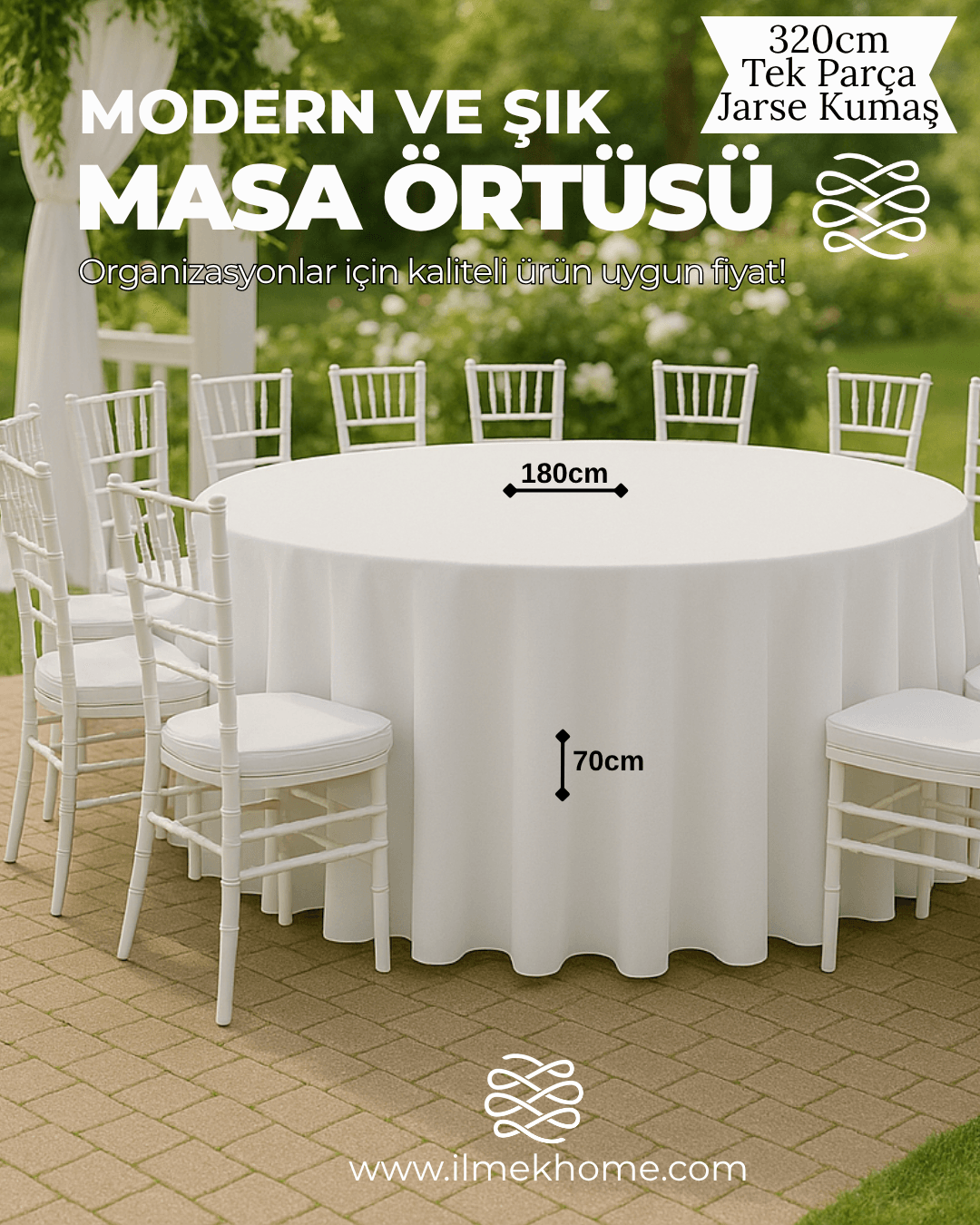 300cm Beyaz Tek Parça Masa Örtüsü / Jarse Kumaş
