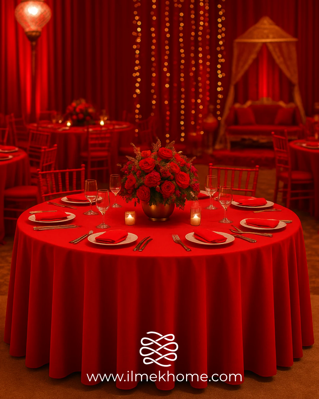 Kırmızı 320cm Masa Örtüsü / Jarse Kumaş