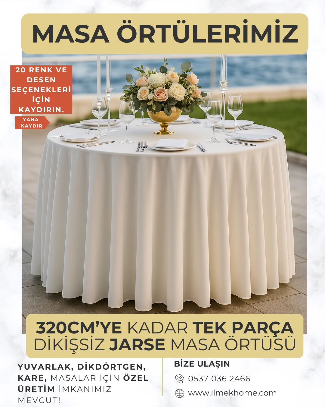 Taş Rengi 320cm Masa Örtüsü / Jarse Kumaş