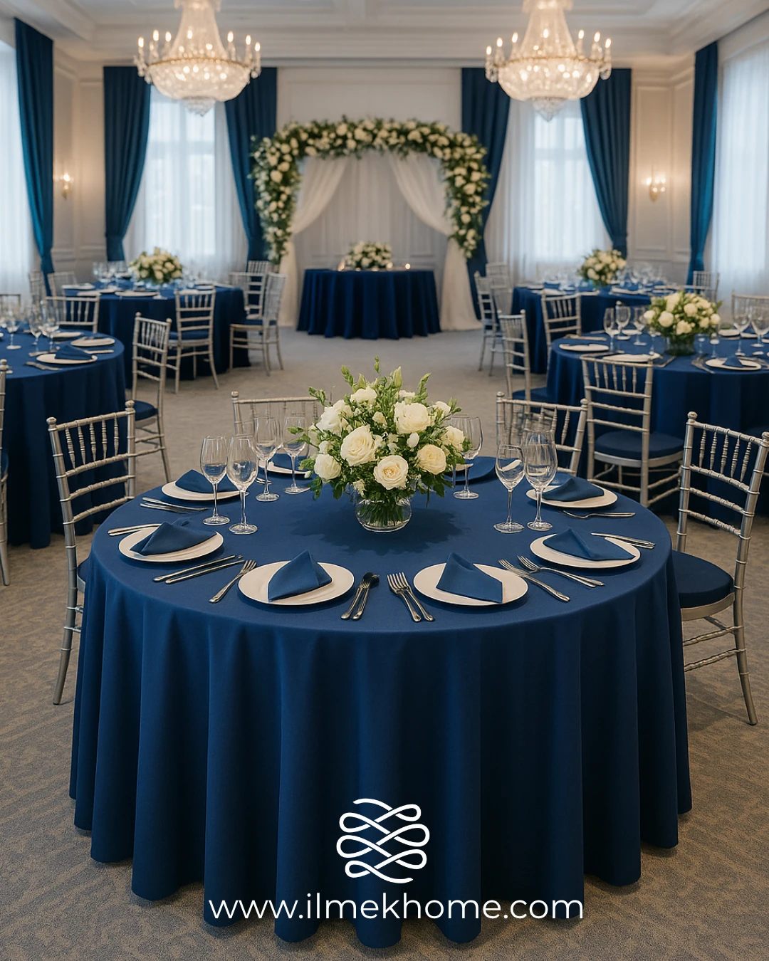 Gece Mavisi 320cm Masa Örtüsü / Jarse Kumaş