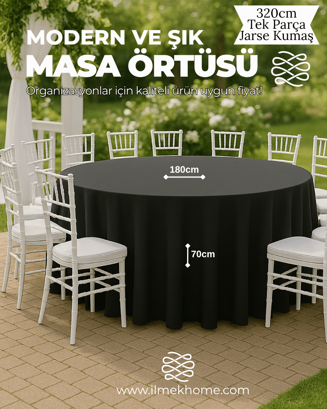 320cm Siyah Tek Parça Masa Örtüsü / Jarse Kumaş